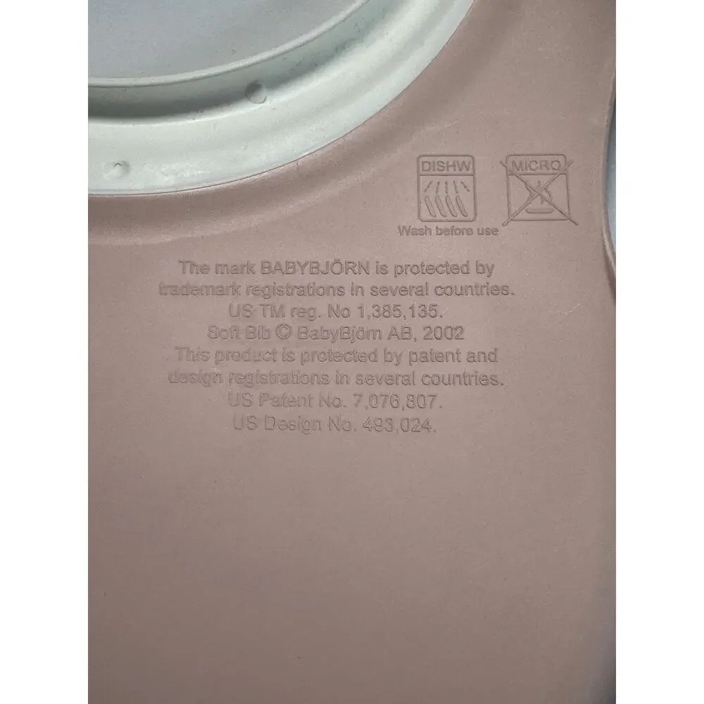BabyBjorn Soft Bib Pink Silicone Adjustable Catch Pocket Made in Sweden